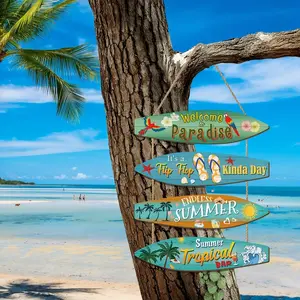 Wooden Surfboard Wall Decor Set, Foldable Beach Surfboard Hanging Ornament, Artistic Tropical Home Bar Party Decoration