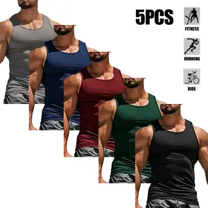Pack of 5 sleeveless sports tank tops for men—lightweight and breathable—ideal for summer outings, perfect for basketball and soccer activities, everyday fashion, fitness, running, cycling, and fishing activities. Lifestyle,Summervibes