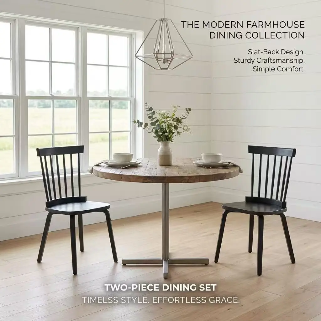 Black Windsor Dining Chairs Set of 2, Solid Wood Farmhouse Spindle Back with Widen Seat, Mid-Century Modern French Country Style for Kitchen Living Room Restaurant