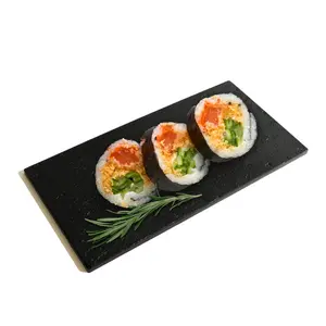 36ct Small 7" Rectangular Black Serving Tray | Mini Plastic Plates Dessert Table Display Set | Black Dinnerware Disposable Plates | Serving Platter for Mini Dessert & Mini Appetizer Plates | CMJJ