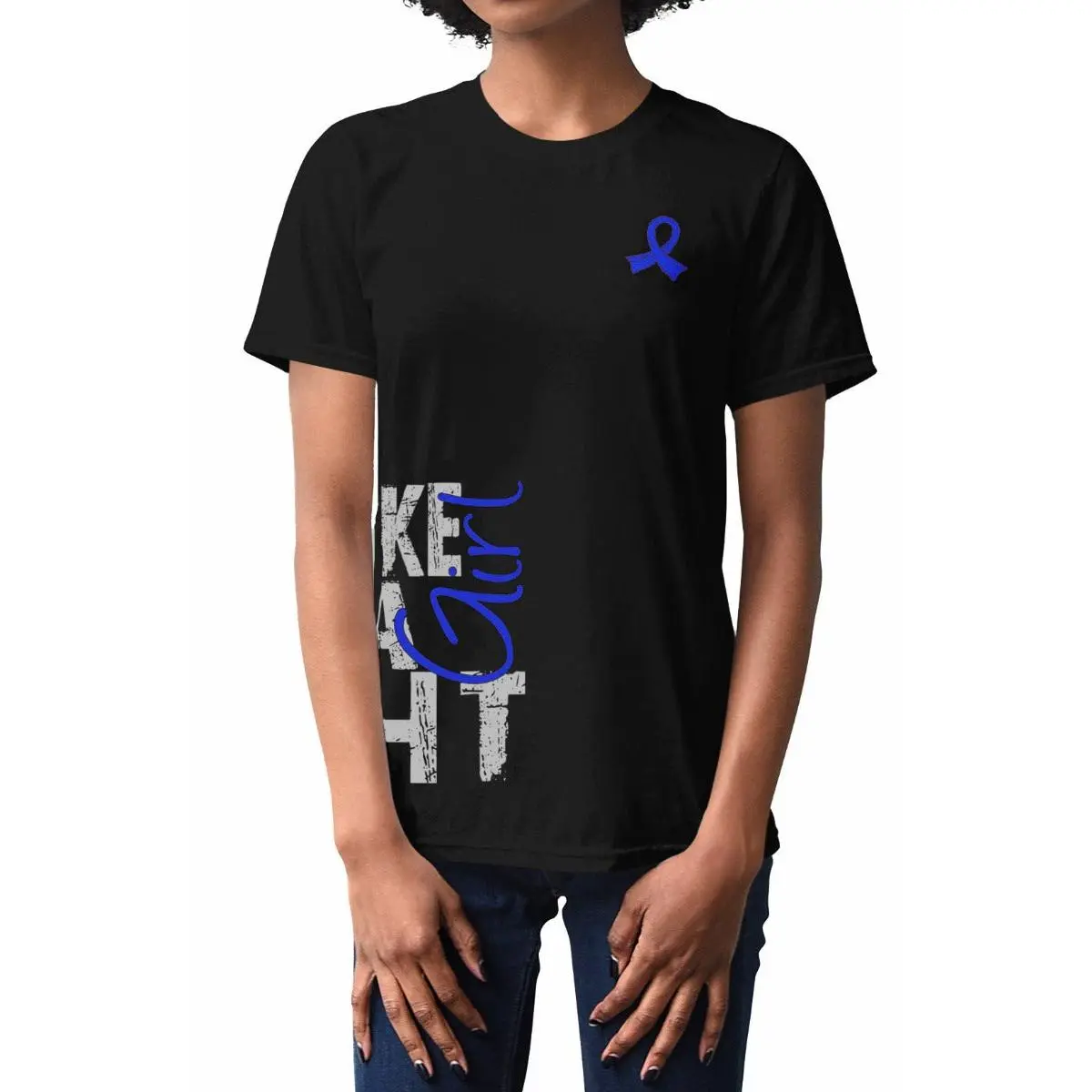 Fight Like a Girl Side Wrap v1 Unisex T-Shirt - Black w/ Blue