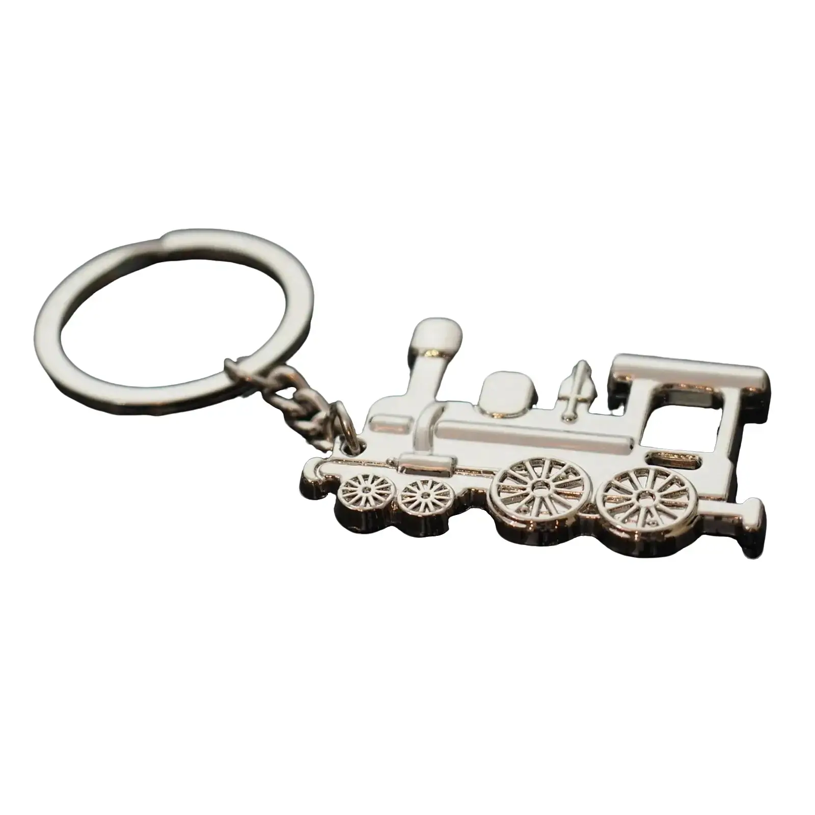 Train Engine Chrome Silver Metal Steam Locomotive Keyring Keychain Key Chain