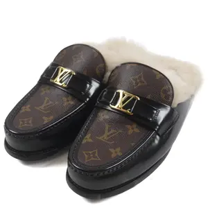 Pre-owned Louis Vuitton Coated/Waterproof canvas Small Leather Goods LV Logo Monogram Leather Mules