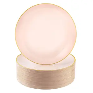 50 PCS Pink Gold Plastic Plates, Pink Disposable Plates for Party, Plastic Dinner Plates for Party, Graduation, Wedding