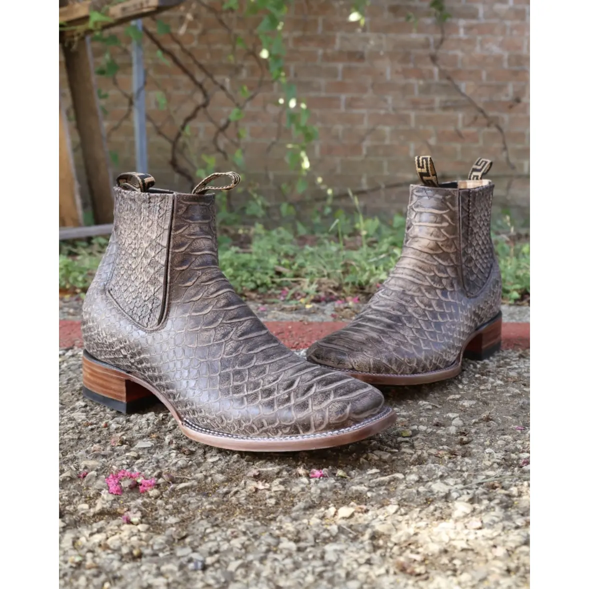 Men Jumbo Python Print Moka Square Toe Boots