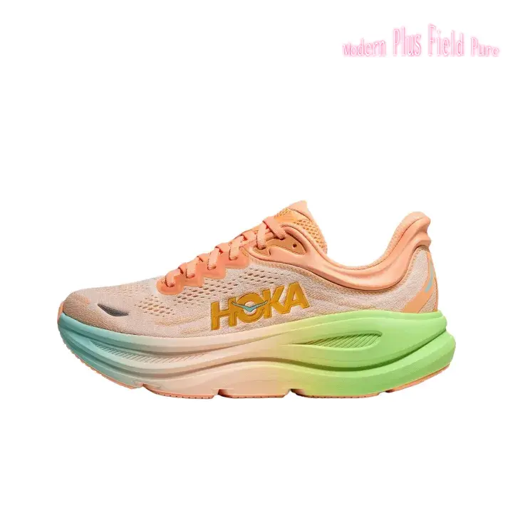 Apricot Breathable Knit Mesh Women Road Running Sneakers Gradient Lime Green Orange Thick EVA Cushion Midsole Peach Lace Shock Absorbing Long Distance Training Athletic Shoes