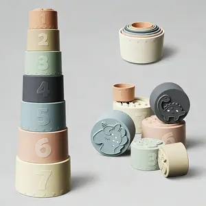 Stacking Cups Toy, Educational Baby Toy, Silicone Soft Teething Toy, Suitable for Ages 6 Months and Up, 7-Piece Set