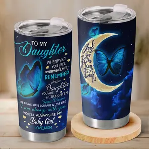 SMS - To My Daughter 20oz Tumbler – Beautiful Butterfly Design with Love You to the Moon and Back Quote, Perfect Gift from Mom for Birthday, Graduation, Holiday or Everyday, Gift cup for Daughter