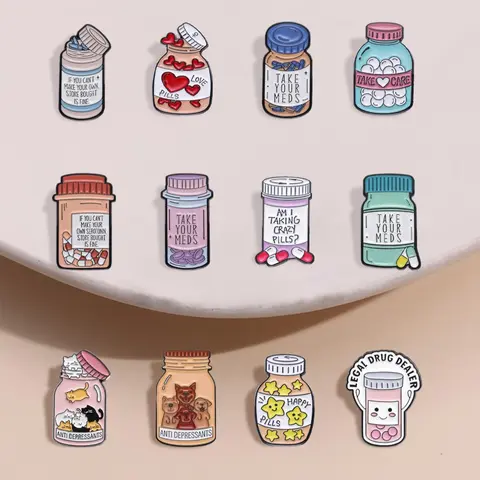 Cartoon Pill Bottle Design Brooch, Cute Pill Bottle Brooch, Fashion Accessories for Women & Men, Trendy All-match & Exquisite Brooch for Birthday Gift, Lapel Brooch, Clip, Drop Set Pins, Alloy Brooch Pin