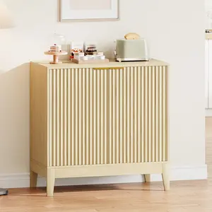 31.5 Inch Fluted Storage Cabinet with Gold Handles, Adjustable Shelf, Modern Buffet Sideboard for Dining Room Kitchen