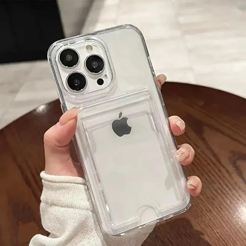 Luxury Transparent Card Slot Smartphone Casing - Shockproof TPU Plastic Protective Cellphone Shell for iPhone 17 Air/17/16/15/14/13/12/11 Pro Max Plus, Mobile Phone Accessories, Full Coverage, Iphone Series,back to school,back to school haul