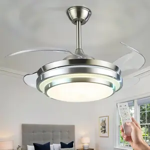 42inch LED Retractable Ceiling Fan Light Remote Control Adjustable Color Temperature Modern Living Room Bedroom