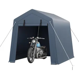 6x6 ft Pop-Up Canopy Storage Shelter - 200G HDPE Tarpaulin, Galvanized Steel Frame, 2 Roll-Up Zipper Doors, Vented Windows, Portable Garage for Motorcycle, Bike, Wood, Tools