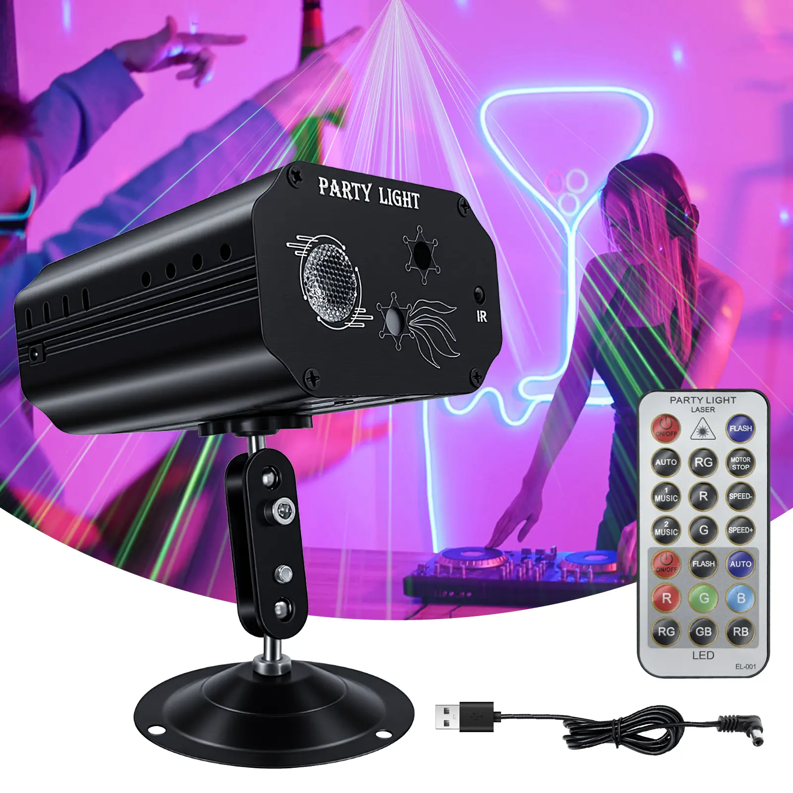 Aluminum Alloy Music Sync LED Stage Lighting Projector - RGB Vibrant Flash Strobe, Rainbow LED Light, Remote Control Included for Birthday Celebration Decor, DJ Disco Parties, Gift Ideas