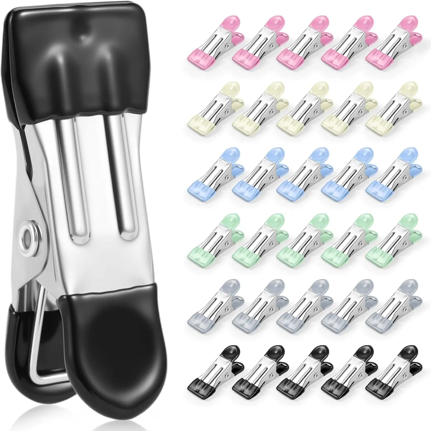 30-Pack Heavy Duty Windproof Drying Hanger Clips Set - 2.17in Stainless Steel Multifunctional Household Accessory with Smooth Rubber Grips, Long-Lasting Organiser for Hanging Laundry Clothesline