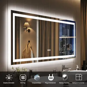 Horizontal/Vertical LED Bathroom Mirror – 60"x24", Backlit + Front Lit, Dimmable, Anti-Fog, Memory Function, Shatter-Proof, Lighted Vanity Mirror for Wall.