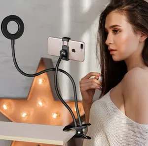 LED Selfie Ring Light for Live Adjustable Makeup Light-8cm Stand with 3 Light Colors 10-Level Brightness & 360 Degree Swivel for Smartphone Photography and Table Lamp Aluminium Cable