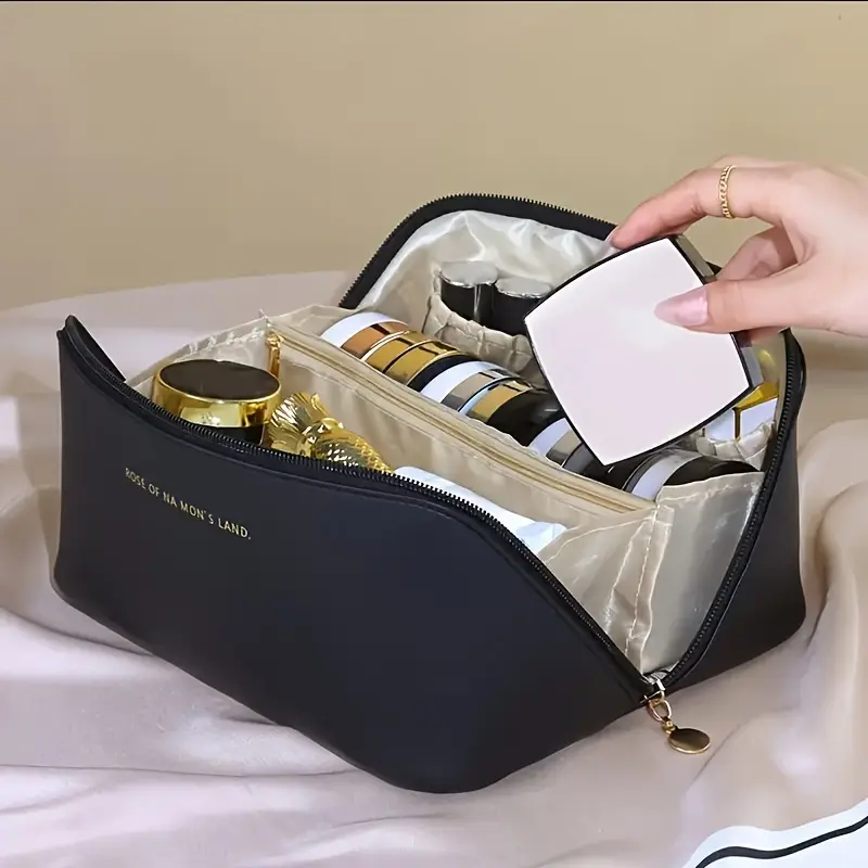 Large Cosmetic Bag, Double-Layer Makeup Case, Travel Makeup Bag, Leather Cosmetic Pouch, Travel Beauty Bag, Portable Makeup Bag, Makeup Storage Bag, Handheld Cosmetic Pouch, Cosmetics Organizer for Men And Women, Travel Makeup Bags Organizers