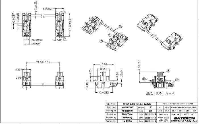 GATERON Low Profile Plate Mounted Stabilizer, Black Housing with Silver Balance Wire, for 60% Low-Profile Mechanical Keyboards (Full 60% Set)