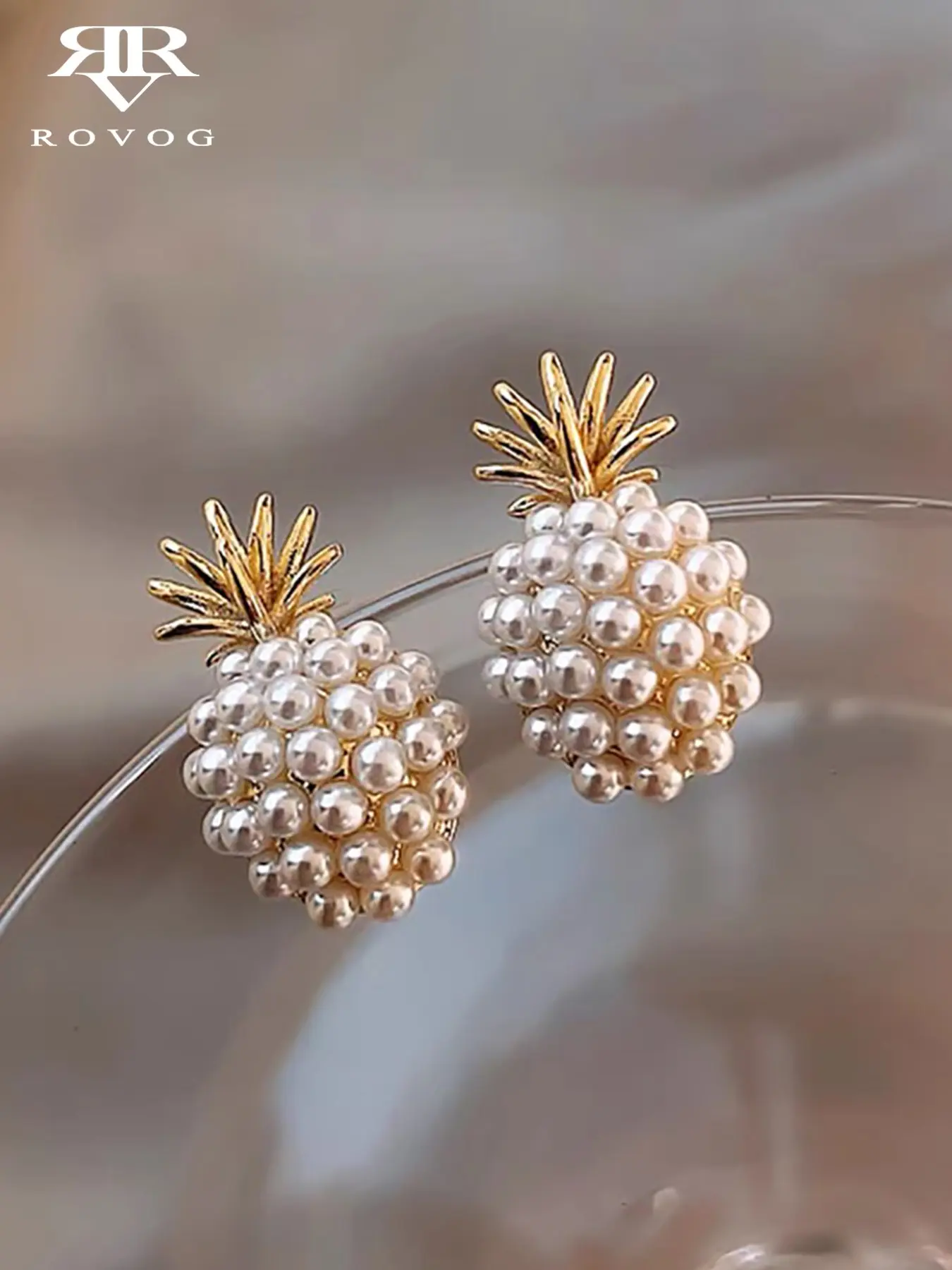 Elegant Pearl Embellished Faux Pearl Pineapple Design Stud Earrings, Fashionable High-End Style for Women, Perfect for Parties and Daily Wear, High Quality Earrings, Earrings Jewelry