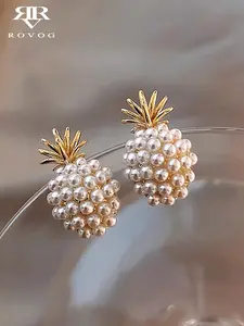 Elegant Pearl Embellished Faux Pearl Pineapple Design Stud Earrings, Fashionable High-End Style for Women, Perfect for Parties and Daily Wear, High Quality Earrings, Earrings Jewelry
