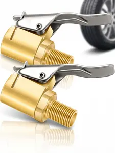 2pcs Locking Tire Air Chuck,Brass Tire Inflation Hose Adapter,Tire Nozzle With Tire Valve Threads,Unscrewed Connection Converted To Locking Connection,No Air Leakage On Chuck Air Compressor Pump Clip