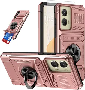 Phone Case for   G Stylus 5G 2024 with Tempered Glass Screen Protector Card Slot  Ring Stand Shockproof Soft  Bumper Hybrid Two Layer Defender for G5 Women Rose