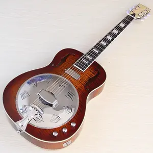 Pro Flame Top Resonator Guitar w/ EQ – 39” Acoustic Electric 6-String (Glossy Brown)