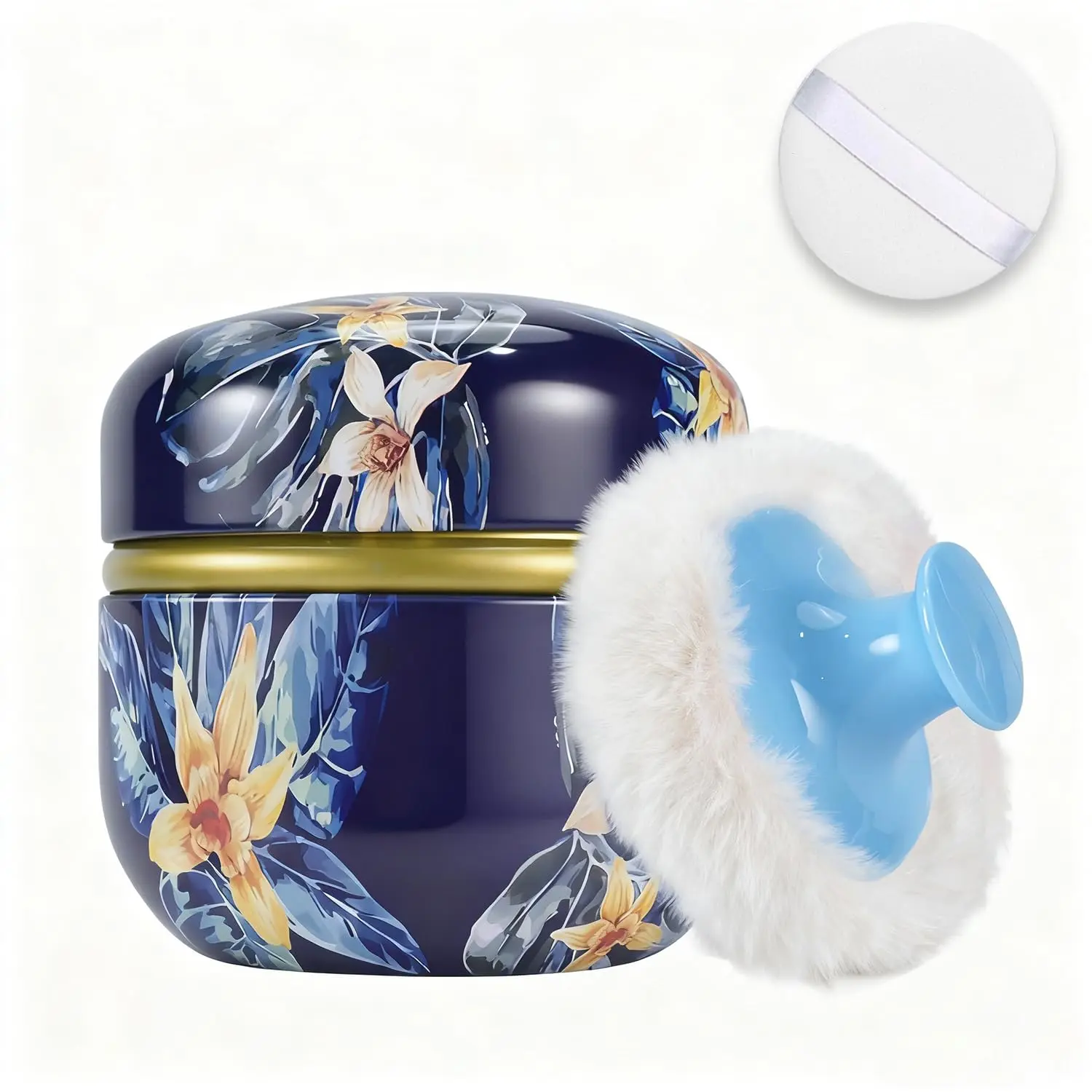 Body Powder Puff and Container, 3.15" Portable Empty Body Powder Container for Baby Women's Loose Dusting Powder, Powder Case Box with Lids for Bath, Travel and Home Use (Dark Night)
