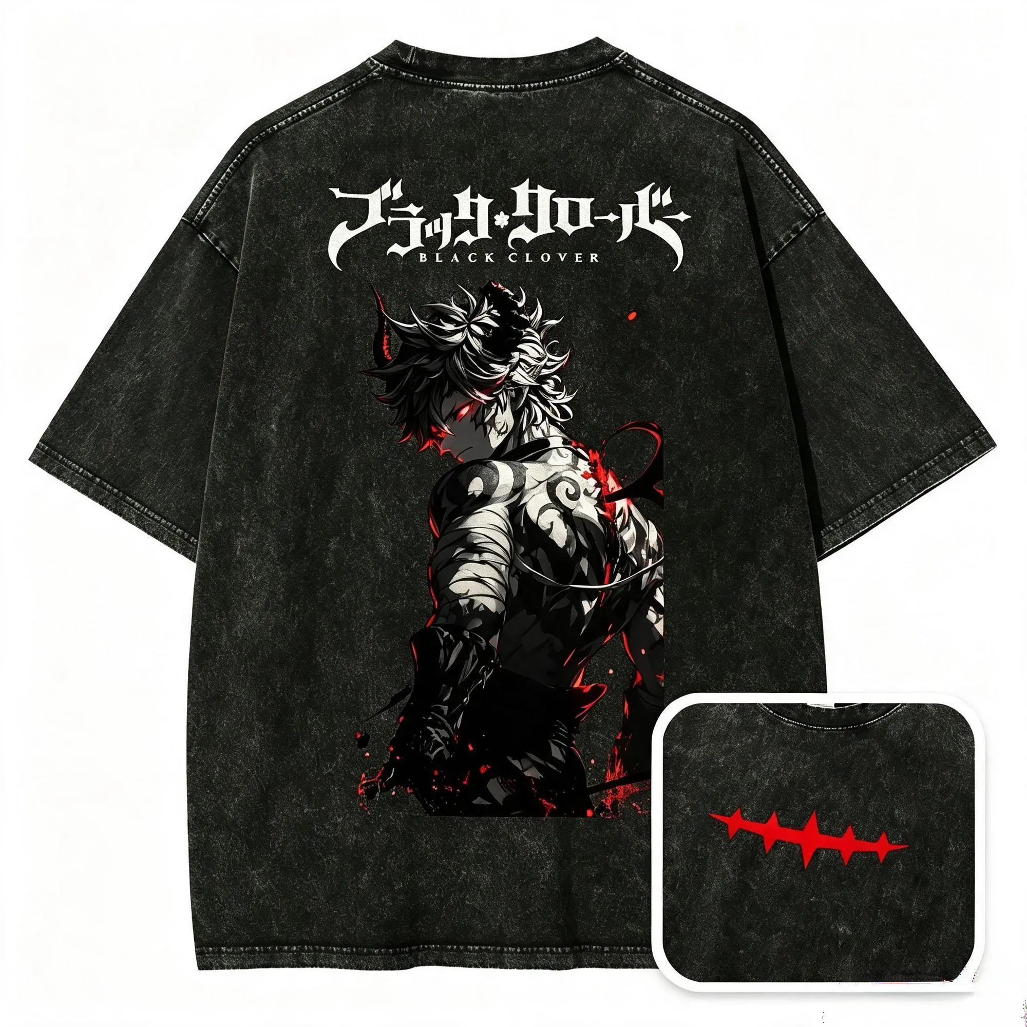 Black Clover Asta Demon Form Oversized Graphic Tee Vintage Acid Wash Anime T Shirt Y2K Streetwear Gym Pump Cover Retro Manga Merch Tiktok Finds Trendy Dark Aesthetic Workout Fit Casual Top Japanese Activewear Mens Shonen Magic Knight