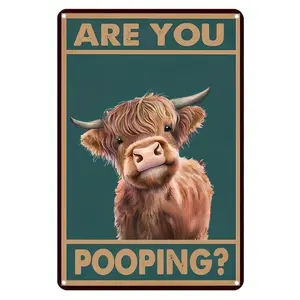 Funny Highland Cow Metal Wall Plaque, Vintage Bathroom Decor, Rustic Farmhouse Design, 20.32x30.48 Cm, Humorous Cow Pattern, Rustic Finish, Suitable for Bathrooms or Home