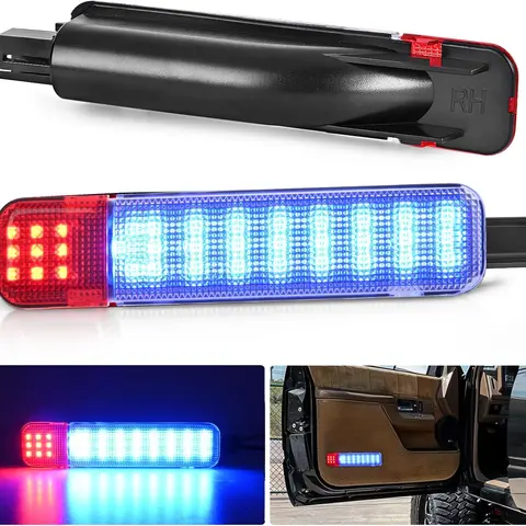 Nilight 2PCS LED Car Door Lights, Blue & Red Interior Door Panel Courtesy Lights, Plug-and-Play Compatible with Chevy GMC C/K Silverado Sierra 1500 2500 3500 HD Suburban Cadillac Escalade Hummer H2, Led Car Ambient Light,car accessories
