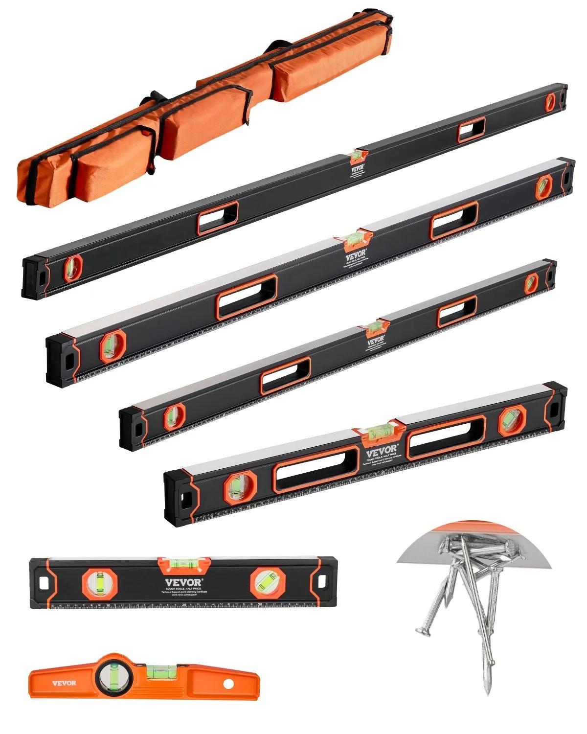 VEVOR 6-Piece Magnetic Torpedo Level Set, Aluminum Alloy Hardware Tools with 78/48/32/24/16/10 in Bubble Vial Rulers, 45/90/180 Degree Measurement, Shock-Resistant, SAE & Metric Scales