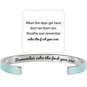 Remember Who The F You Are Motivational Color Bangle, Stainless Steel Inspirational Cuff Bracelets with  Message Engraved Bracelet   for Women Sisters Friends