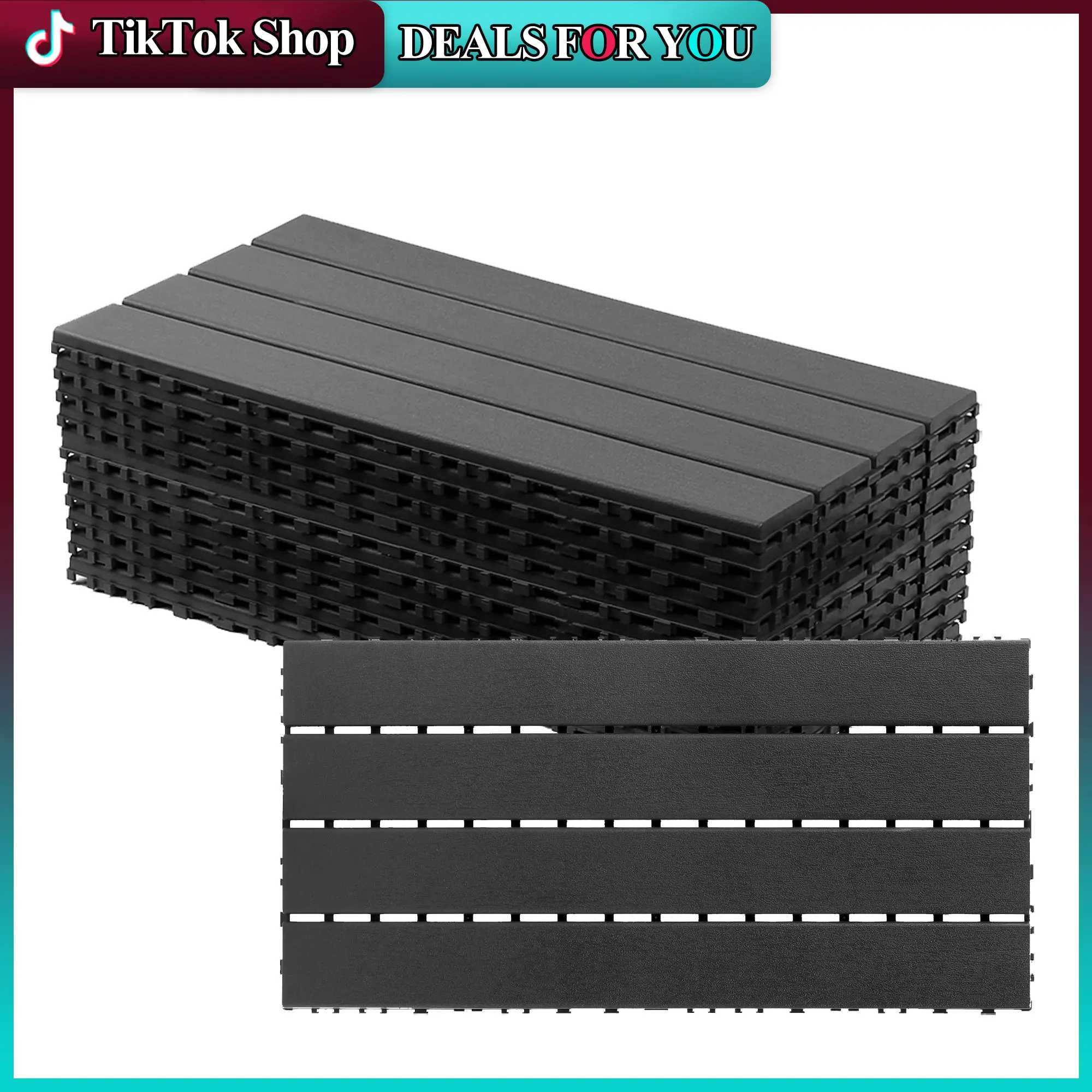 24-Pack Interlocking Woodgrain Deck Tiles (24"x12", 24pcs/box) - Outdoor All-Weather Click-Parquet Home Improvement Flooring, Sturdy Base, Non-Slip, Fast-Drying, Durable for Balcony, Garden, Yard