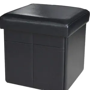 Faux Leather Storage Ottoman Bench Footrest Stool, Folding Storage Chest Padded Seat Storage Cube Ottoman Bench Foot Rest Toy Box Chest, 15"X15"X15"