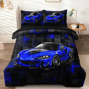 5 count Race   Bedding Set for Boys, Blue    Boys Comforter Set with Sheets