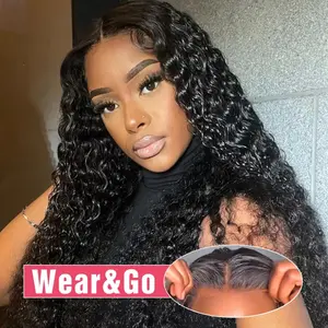 Deep Wave Glueless Wig 6x4 5x5 7x5 Pre-Cut Lace Wig  Pre-Plucked Natural Wave Wear Go Glueless Curly Human Hair Wigs For Women