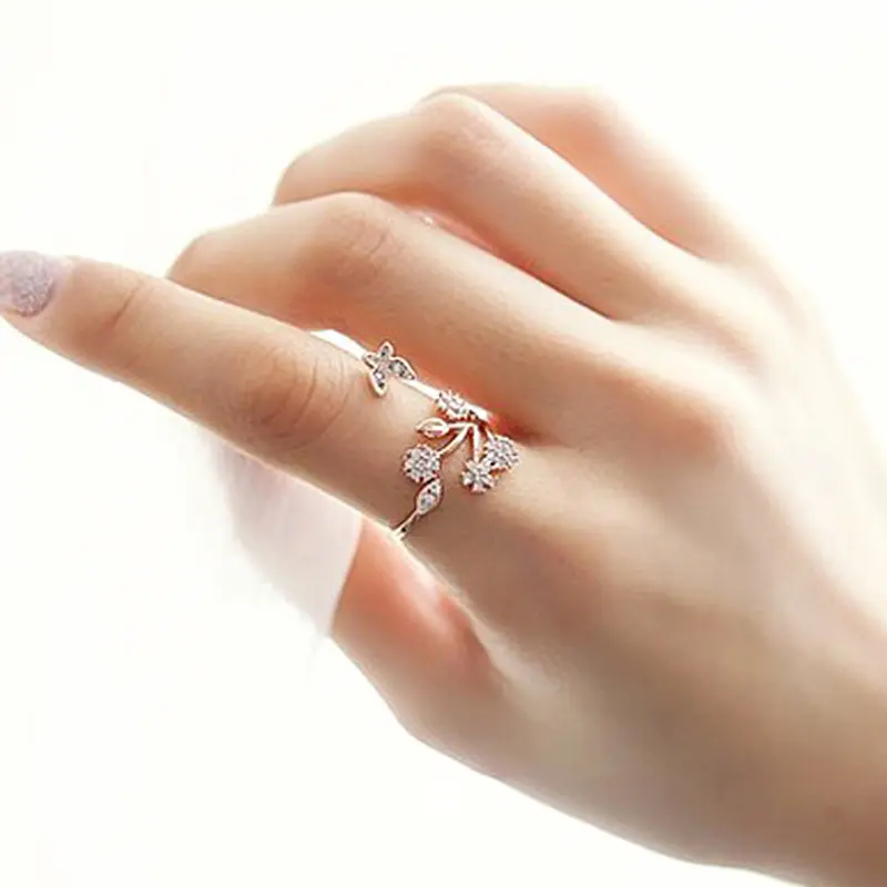 Women’s Butterfly Micro Pave Simulated Cubic Zirconia Base Alloy Adjustable Open Index Ring, Delicate Daily Fashion Hand Jewelry & Gentle Lovely Feminine Holiday Gift Wear