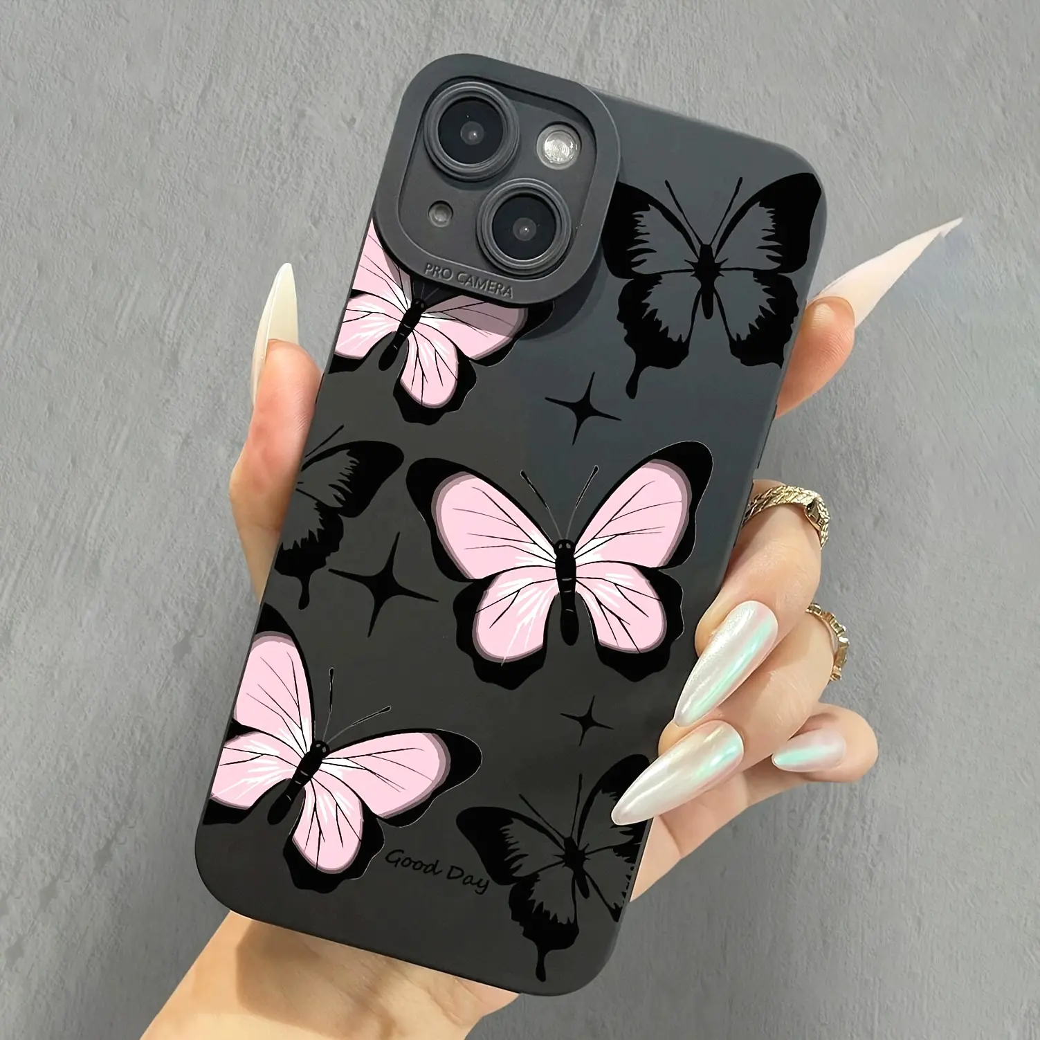 Black powder butterfly black matte full-cover anti-drop phone case, transparent shockproof protective case, suitable for iPhone 17/16/15/14/13/12/11/X/XS/XSMAX/16E/12.13MINI, a holiday gift for friends, family, and yourself, Accessories, Smartphone, Cellp
