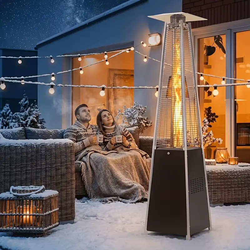 Aoxun 87 In Pyramid Patio Heater, 48000 BTU Propane Outdoor Heater with Glass Tube, Visible Flame, Auto Shut-Off Safety System, Freestanding for Patio, Backyard, Outdoor Gatherings,home decor