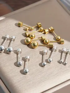 4-Pair Set Stainless Steel Ball Stud Earrings, Screw Back Design, No Removal Needed, Simple and Elegant Style, Unisex Cartilage Earrings 3/4/5/6mm