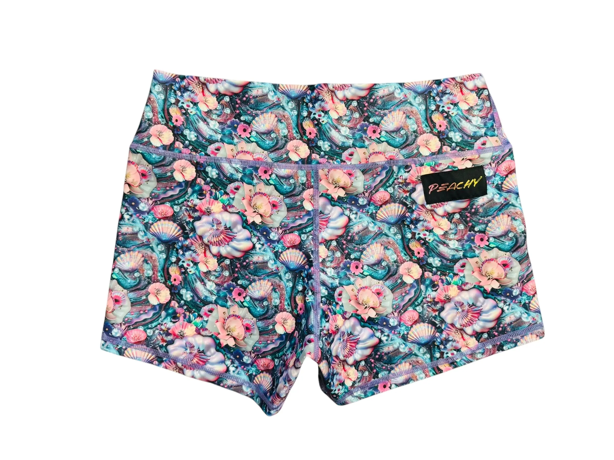 Shimmering Seashells Squat-Proof Gym Shorts - Unicorn Collection