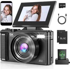 5K Digital Camera with SD Card 32GB, Vlogging Video Camera for Photography, 3'' 180? Flip Screen Travel Cameras Portable Instand Compact Camera for Beginner Teens  18X Zoom