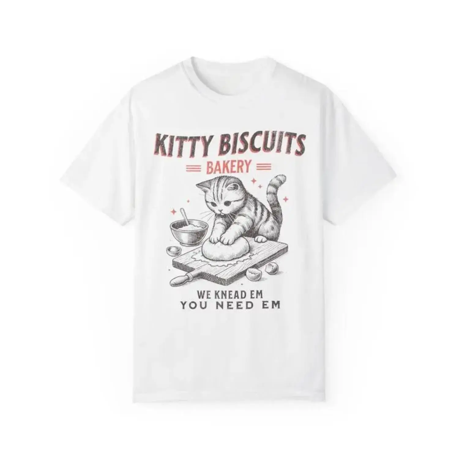 Adorable TShirt Featuring Kitty Biscuits Bakery Design A Perfect Blend of Cats and Baking Fun