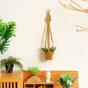 Plant Hanger Indoor Macrame Hanging Planters for Plants Holder Boho Brown Basket No Tassels Farmhouse Rustic Window Wall Decor