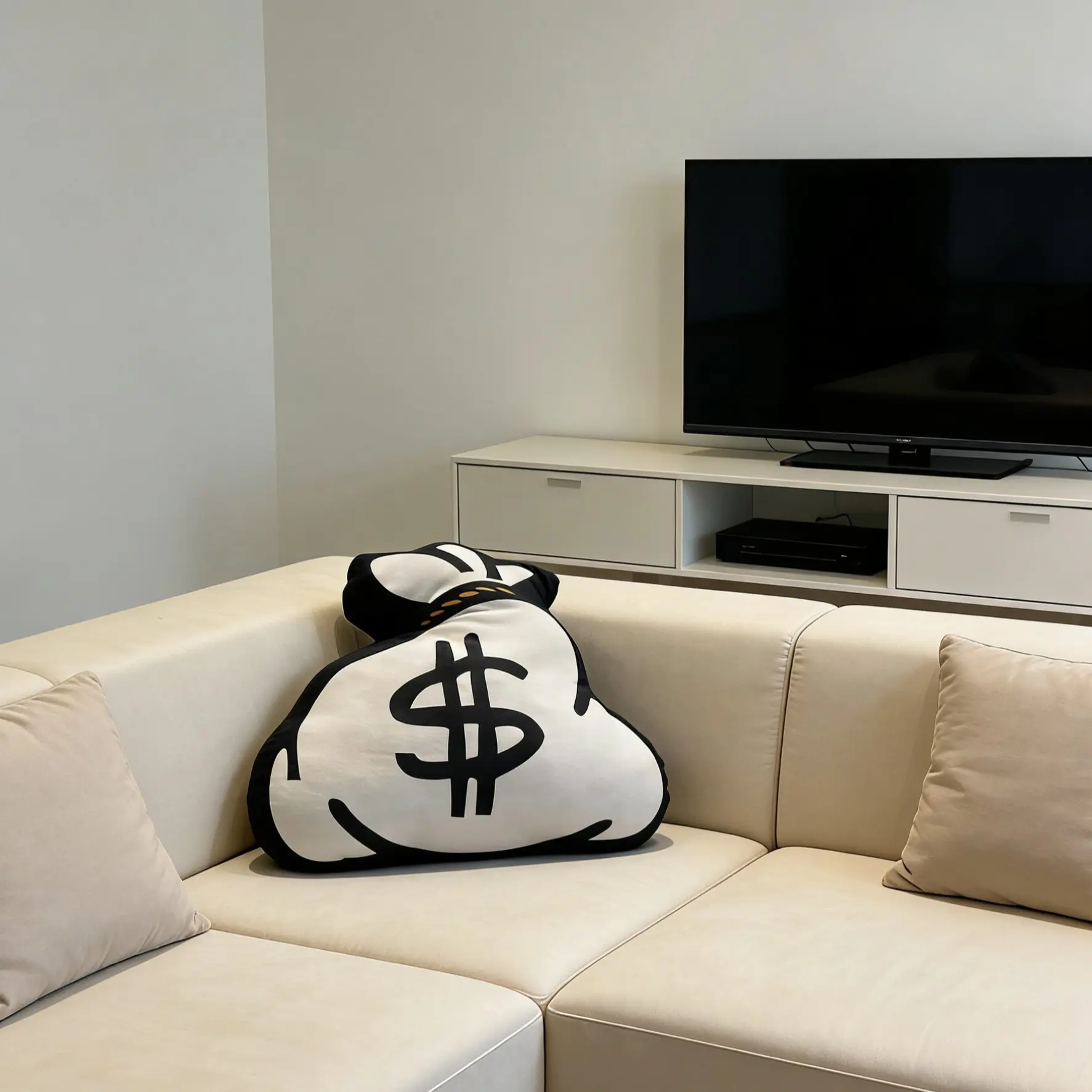 Money Bag Pillow with Dollar Symbol Cushion Design, Currency Decorative Pillow, Creative Cushion, Euro Symbol Money Bag Pillow, Seat Pad and Backrest, One Pack, Decorative Throw, Home