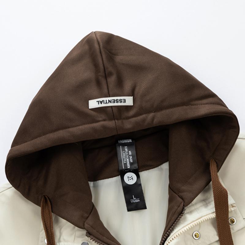 Men's multi-color spliced fake two-piece pocket long-sleeved lace-up hooded jacket, suitable for commuting, outdoor activities, and sports wear. It is a must-have thick jacket in autumn and winter. Men's multi-color spliced fake two-piece pocket long-sleeved lace-up hooded jacket, suitable for commuting, outdoor activities, and sports wear. It is a must-have thick jacket in autumn and winter.