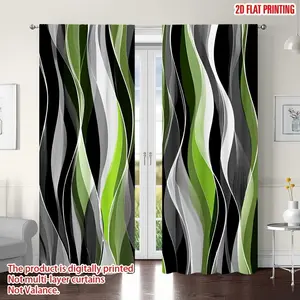 Two piece set, wave stripe pattern - semi transparent polyester material modern style curtains, suitable for living rooms, offices, and bedrooms, ideal for home decoration and gift giving