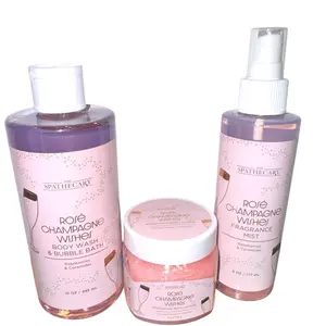 3pc Rose Champagne Wishes Body care set-Frangrance Mist,Renewing Body Scrub, moisturizing bubble bath. Body Care